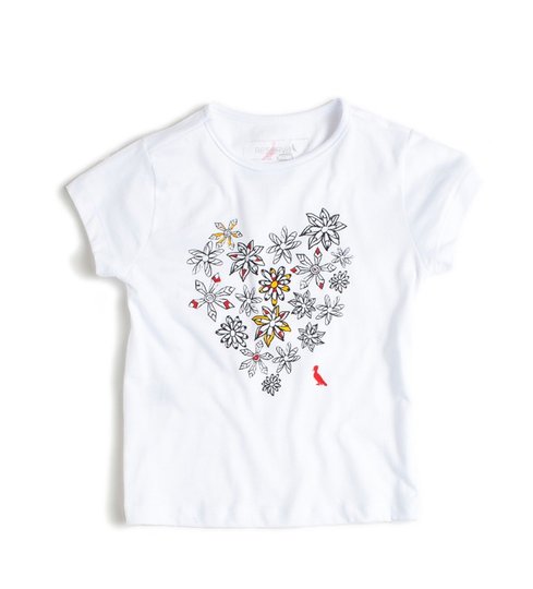 Camiseta Manga Curta com Coração de Flores Branco - Reserva Mini
