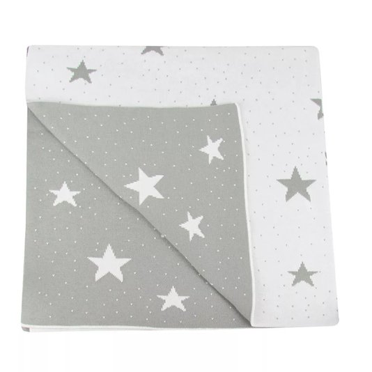 Manta para Berço Cinza com Estrelas 1,30cm x0,90cm - Verivê