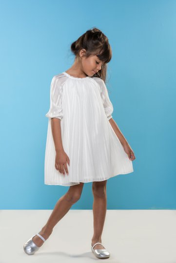 Vestido Manga Curta Luz Branco Brilhos Infantil - Que te Encante