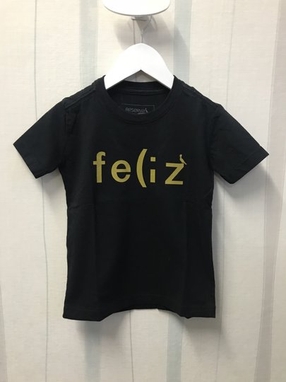 Camiseta Manga Curta Feliz Preta Infantil - Reserva Mini