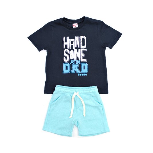 Conjunto Curto Bermuda e Camiseta Handsome Just Like Dad Azul Infantil - Beabá