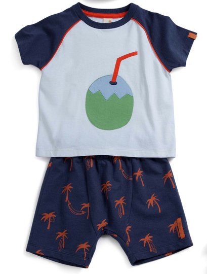 Conjunto Curto Bermuda Marinho Estampa Refresque-se e Camiseta Manga Curta Toddler - Green