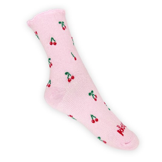 Meia Mid Cerejinhas Rosa Bebê