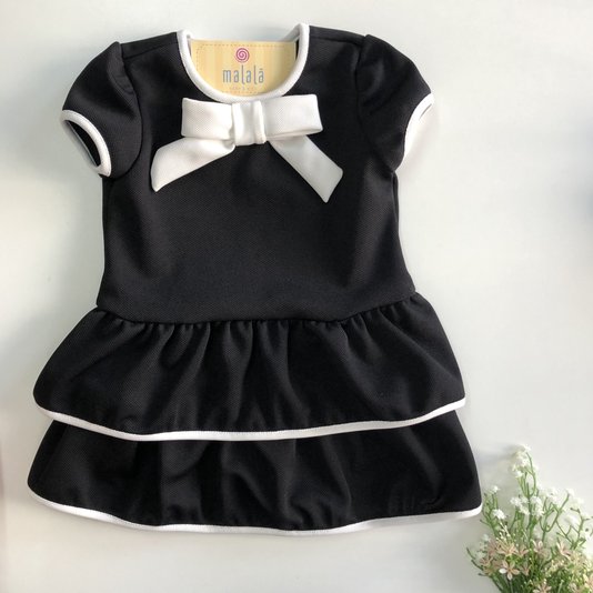 Vestido Manga Curta Preto e Branco Laço Infantil - Beabá